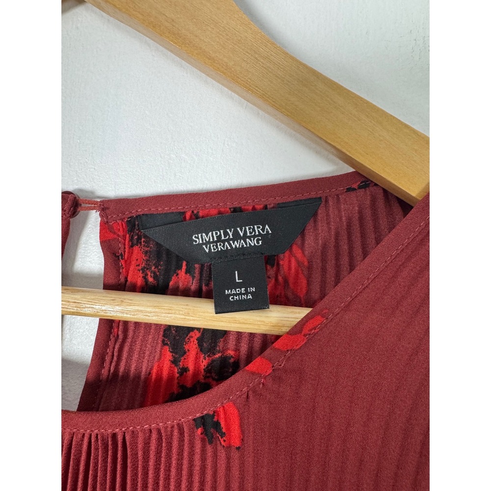Dark Romance Simply Vera Vera Wang Womens L Pleated Blouse‎ Burgundy Red Floral - Picture 3 of 8